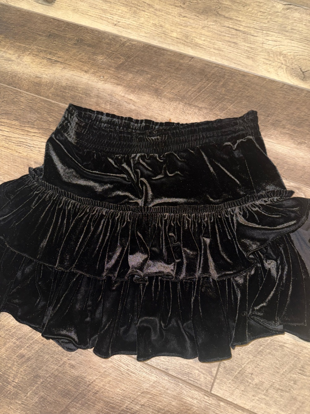 Misa Los Angeles Black Velvet Tiered Mini Skirt